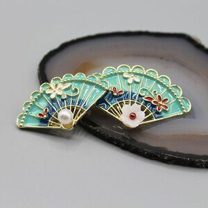 Fan traditional jewelry pin brooch fashion white pearl elegant beautiful gold